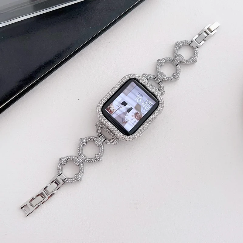 Apple Watch Series 8 (45mm) / Watch Ultra O-shape rhinestone décor metal strap - Rose Gold