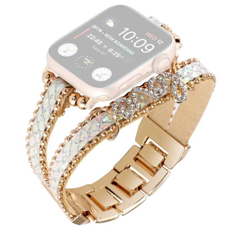 Apple Watch Series 8 (41mm) rhinestone adorned leather and metal strap