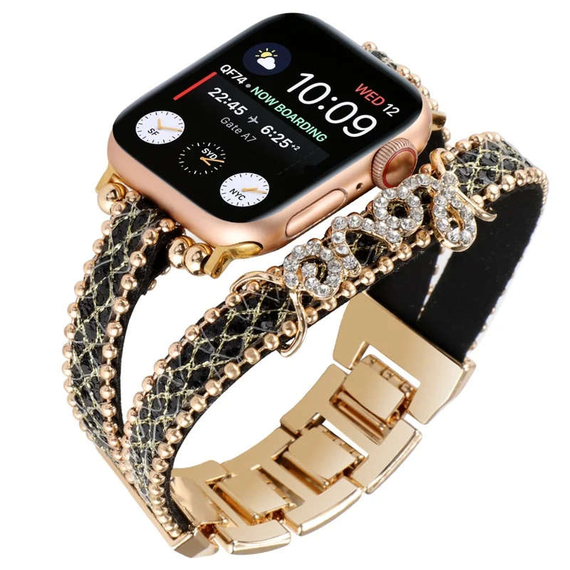 Apple Watch Series 8 (41mm) rhinestone adorned leather and metal strap