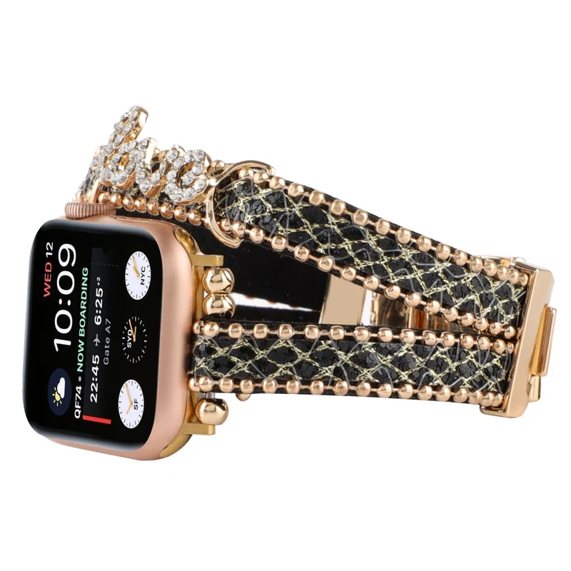 Apple Watch Series 8 (41mm) rhinestone adorned leather and metal strap