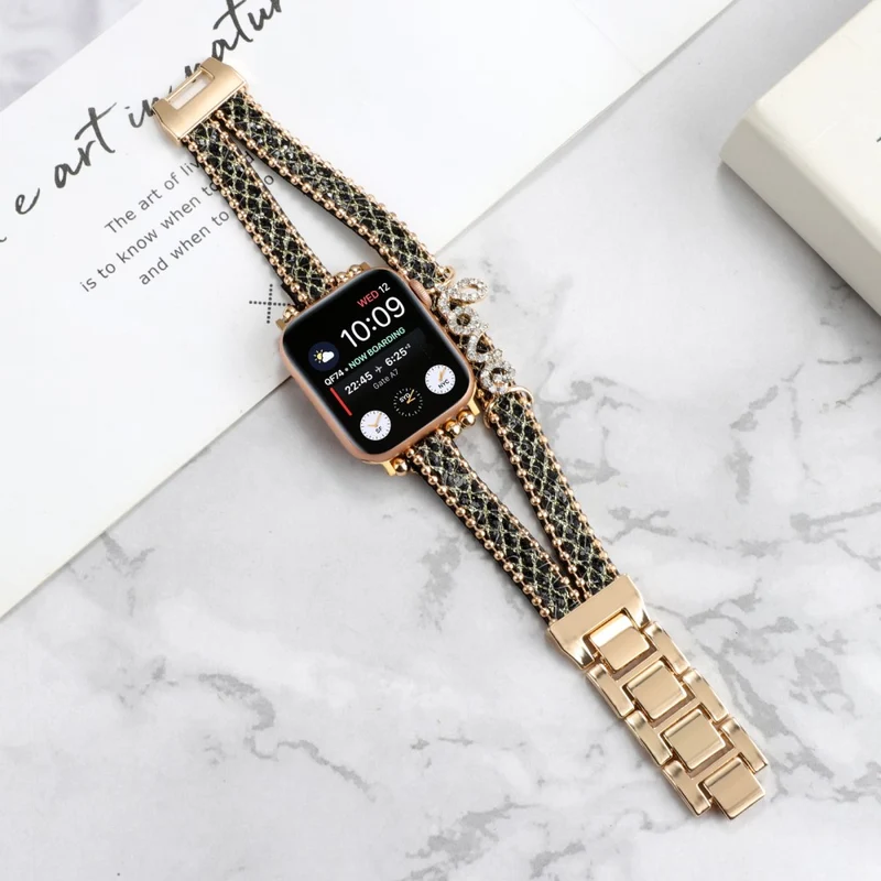 Apple Watch Series 8 (41mm) rhinestone adorned leather and metal strap