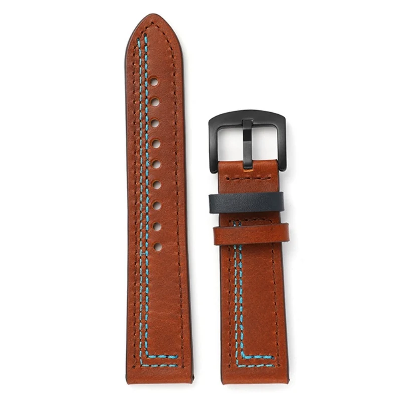 20mm Universal leather strap - Brown / Blue Stitch