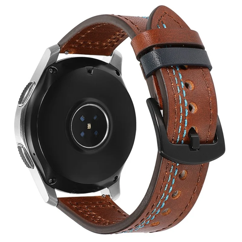 22mm Universal leather strap - Brown / Blue Stitch