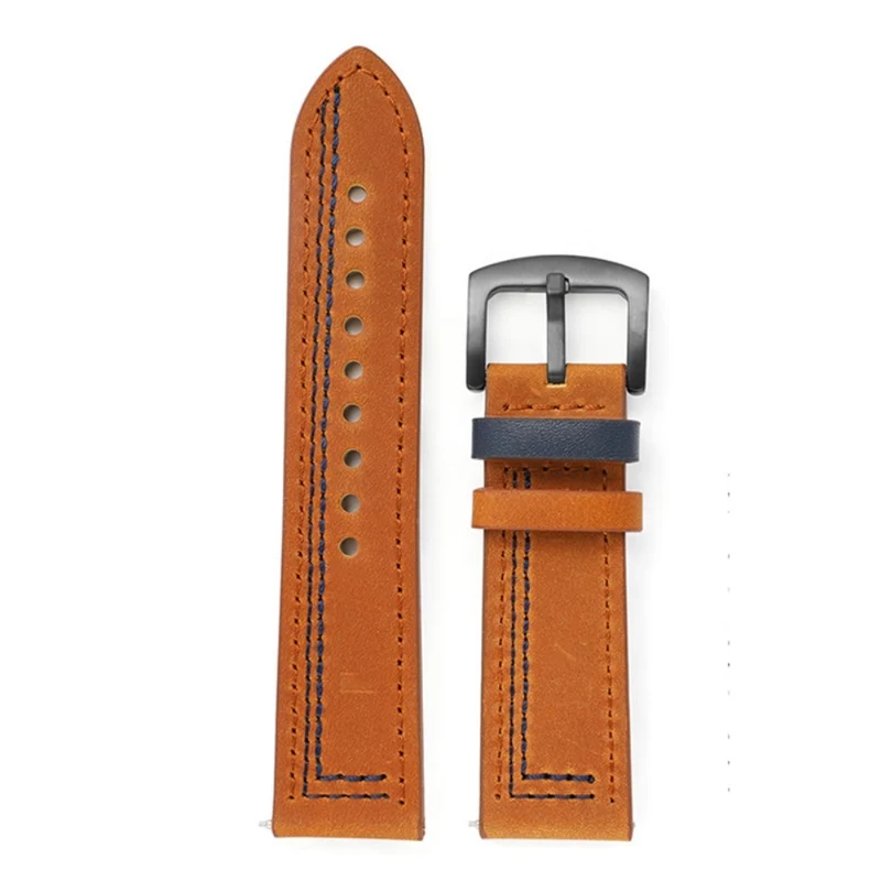 22mm Universal leather strap - Brown / Blue Stitch