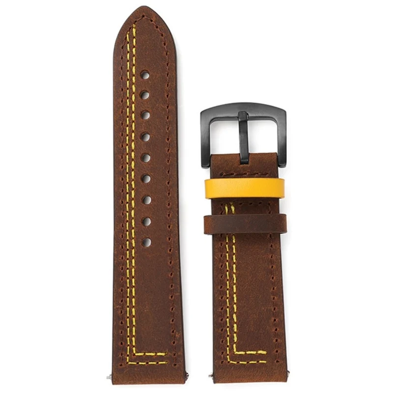 22mm Universal leather strap - Brown / Blue Stitch