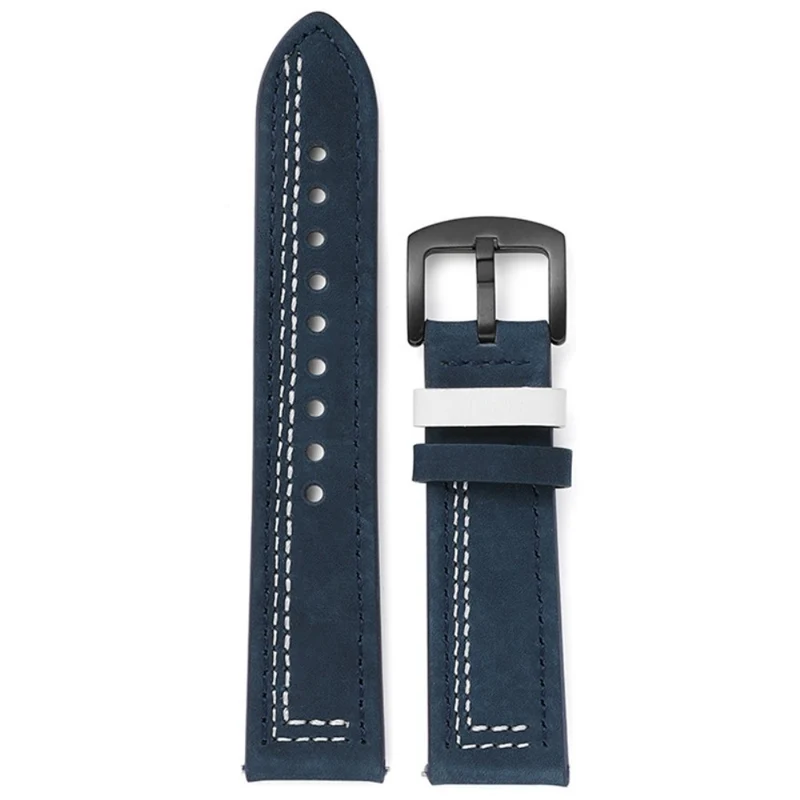 22mm Universal leather strap - Brown / Blue Stitch