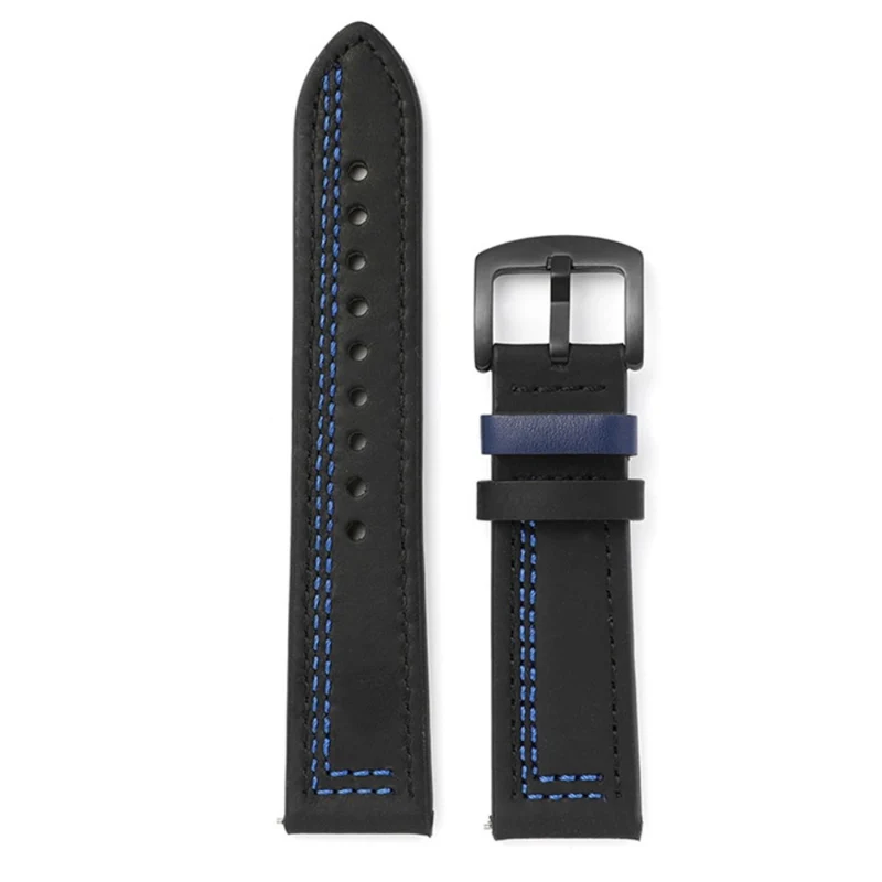 22mm Universal leather strap - Brown / Blue Stitch