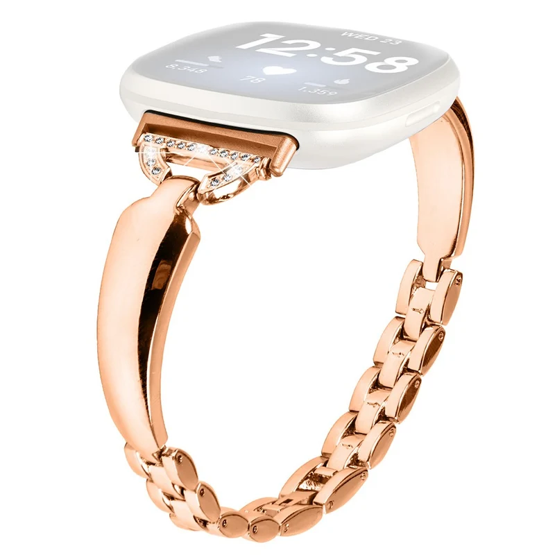 Rhinestone Decor D-Shaped Copper Bracelet Strap for Fitbit Versa 4/Sense 2