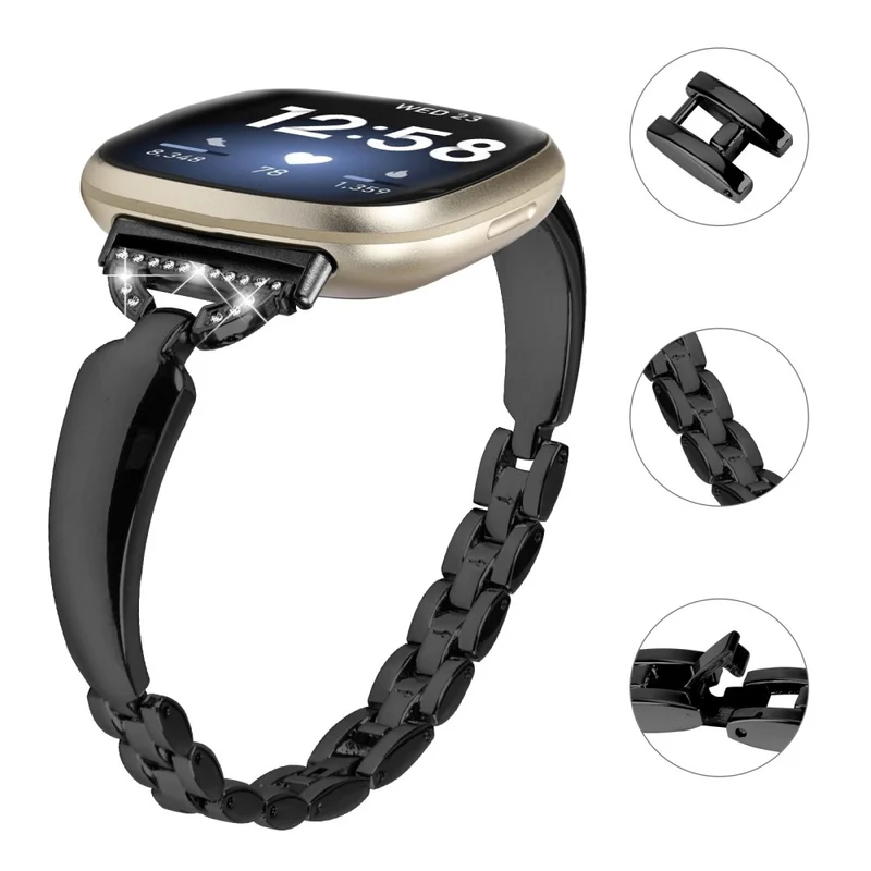 Rhinestone Decor D-Shaped Copper Bracelet Strap for Fitbit Versa 4/Sense 2