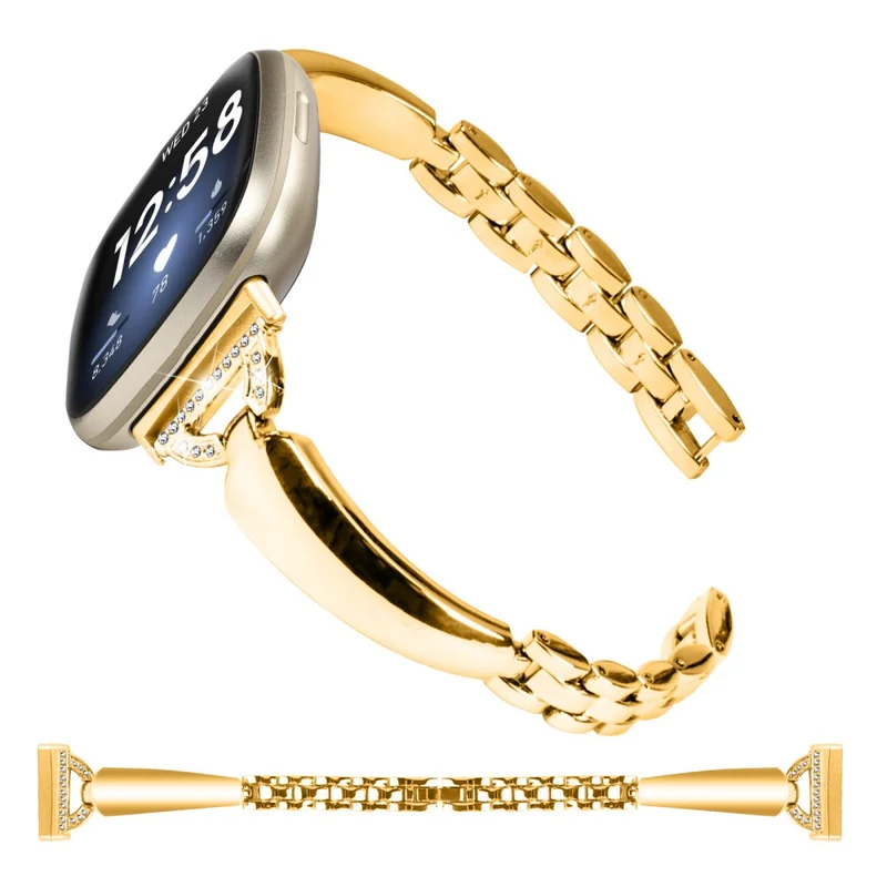 Rhinestone Decor D-Shaped Copper Bracelet Strap for Fitbit Versa 4/Sense 2