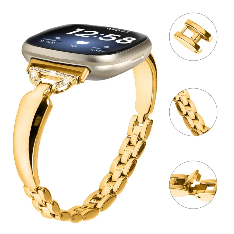 Rhinestone Decor D-Shaped Copper Bracelet Strap for Fitbit Versa 4/Sense 2