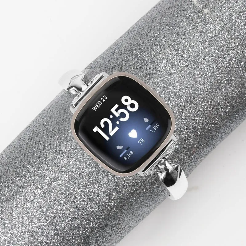 Rhinestone Decor D-Shaped Copper Bracelet Strap for Fitbit Versa 4/Sense 2