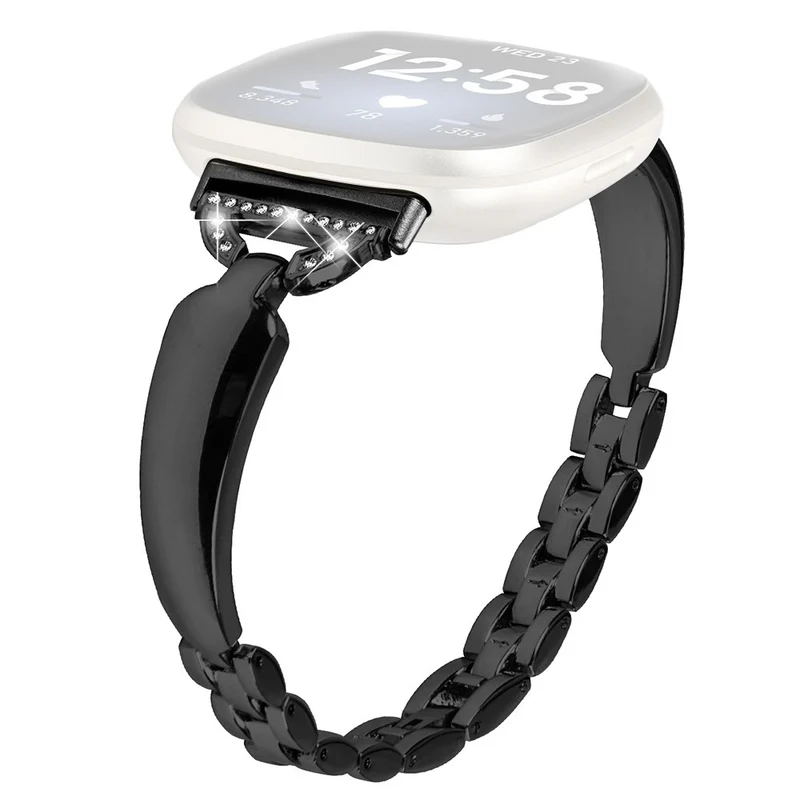 Copper Rhinestone D-Shape Bracelet Strap for Fitbit Versa 3/Sense Black