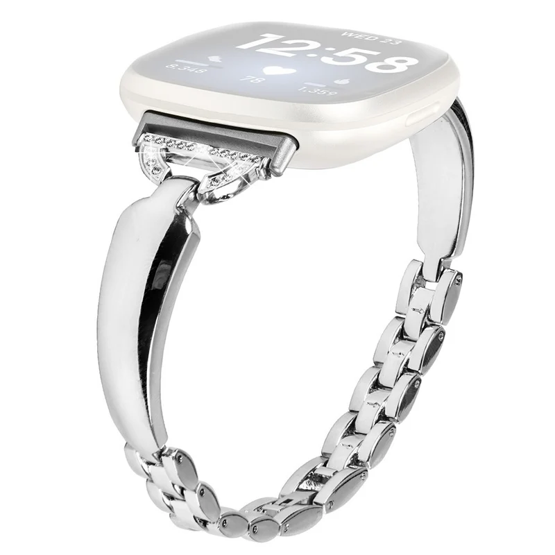Copper Rhinestone D-Shape Bracelet Strap for Fitbit Versa 3/Sense Black