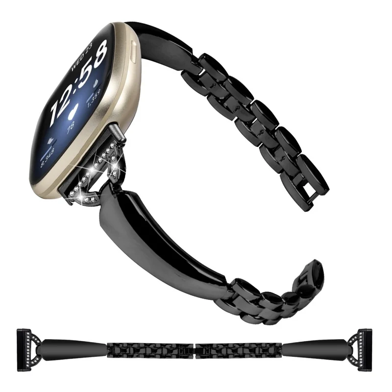 Copper Rhinestone D-Shape Bracelet Strap for Fitbit Versa 3/Sense Black