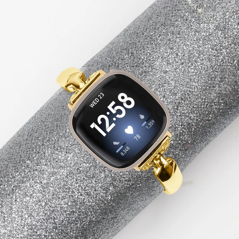Copper Rhinestone D-Shape Bracelet Strap for Fitbit Versa 3/Sense Black