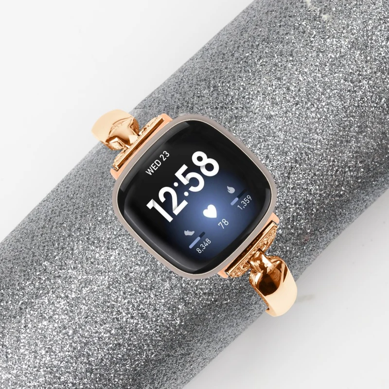 Copper Rhinestone D-Shape Bracelet Strap for Fitbit Versa 3/Sense Black