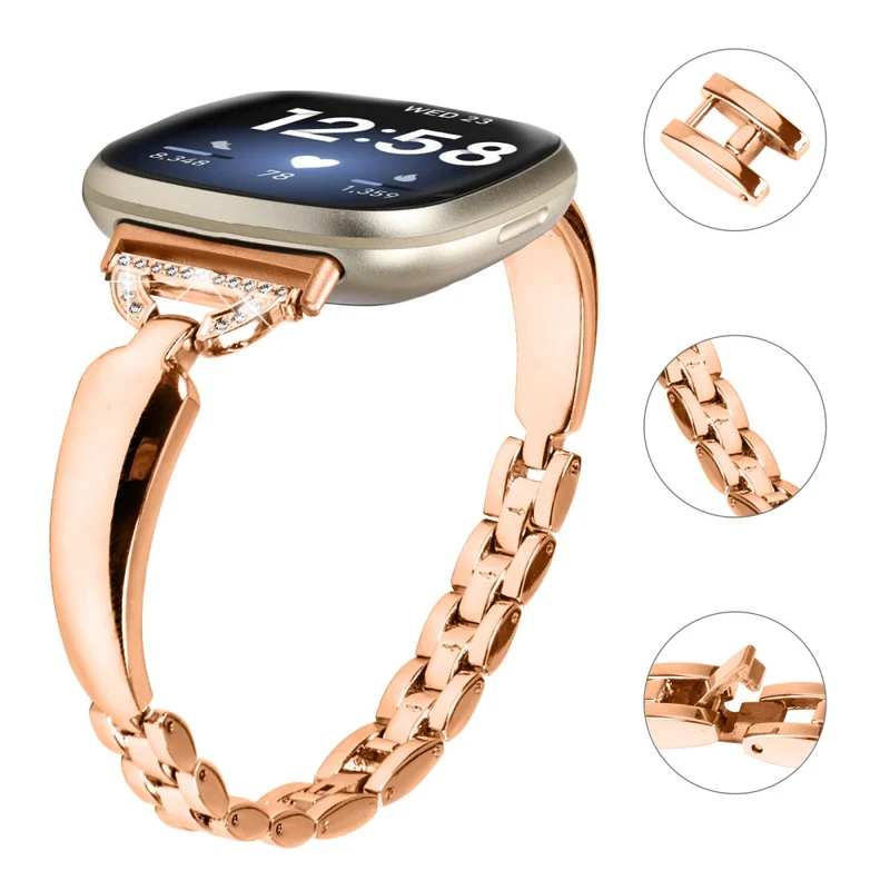 Copper Rhinestone D-Shape Bracelet Strap for Fitbit Versa 3/Sense Black