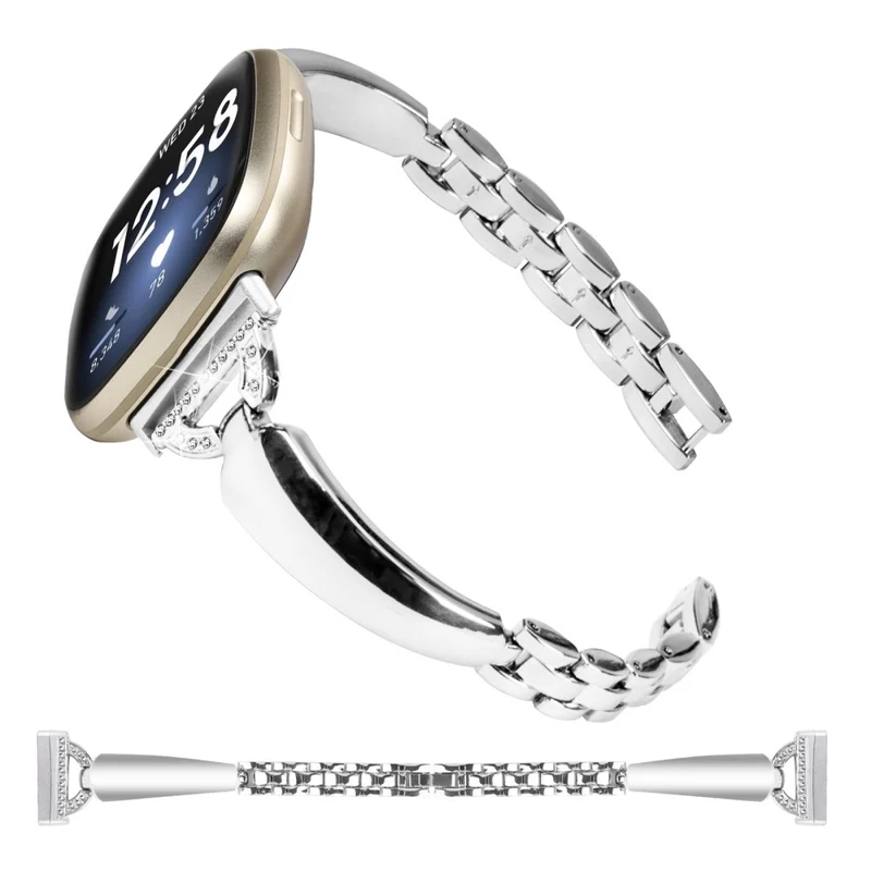 Copper Rhinestone D-Shape Bracelet Strap for Fitbit Versa 3/Sense Black