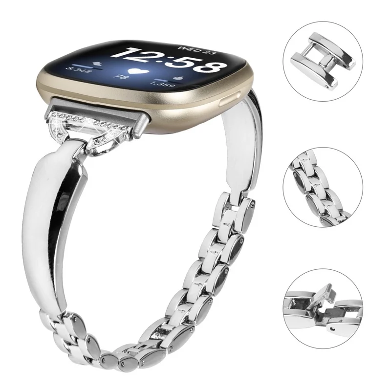 Copper Rhinestone D-Shape Bracelet Strap for Fitbit Versa 3/Sense Black