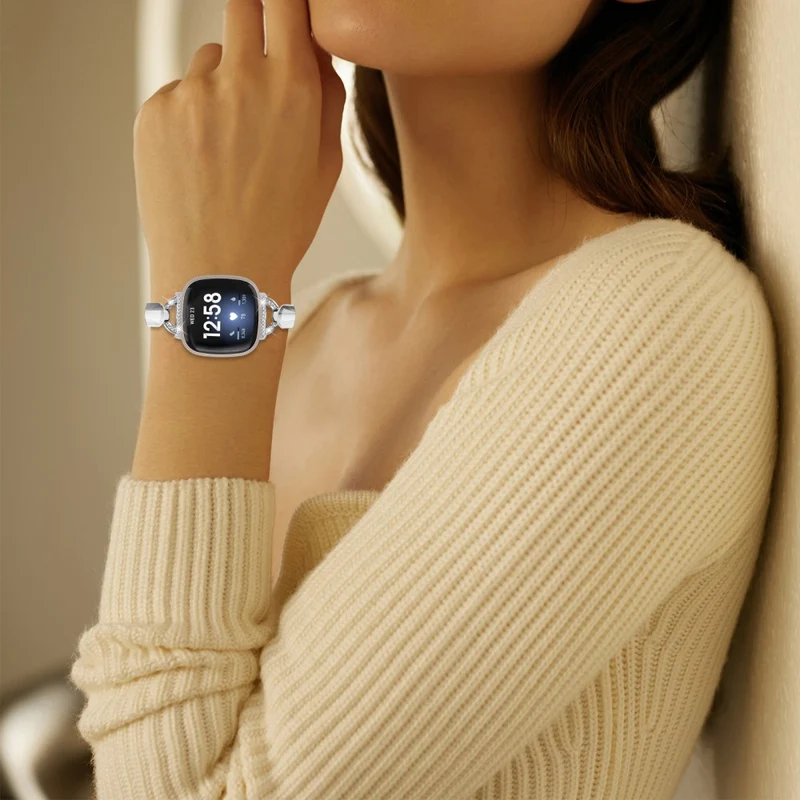 Copper Rhinestone D-Shape Bracelet Strap for Fitbit Versa 3/Sense Black