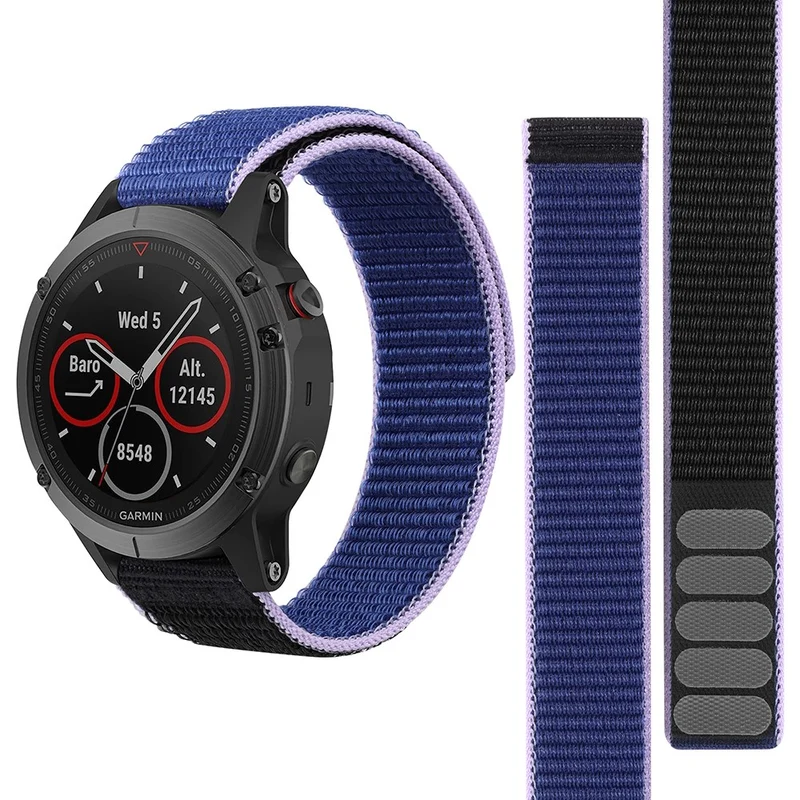 26mm nylon stitching style strap for Garmin watch - Blue / Black