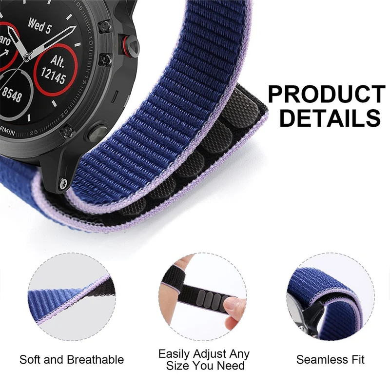 26mm nylon stitching style strap for Garmin watch - Blue / Black