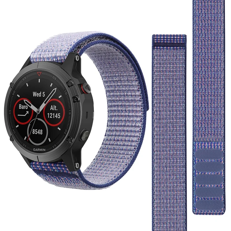 26mm nylon stitching style strap for Garmin watch - Blue / Black