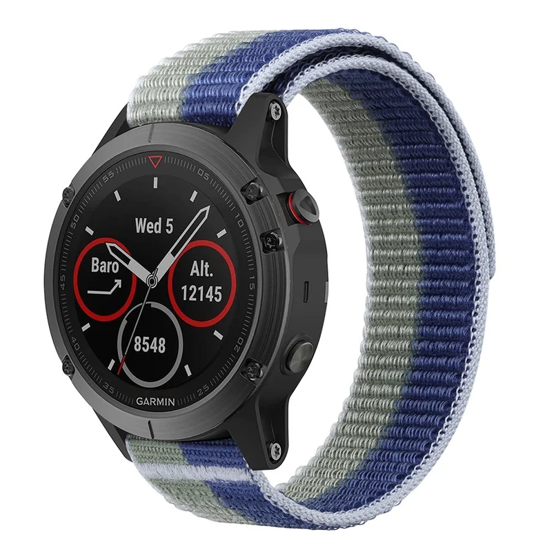 26mm nylon stitching style strap for Garmin watch - Blue / Black