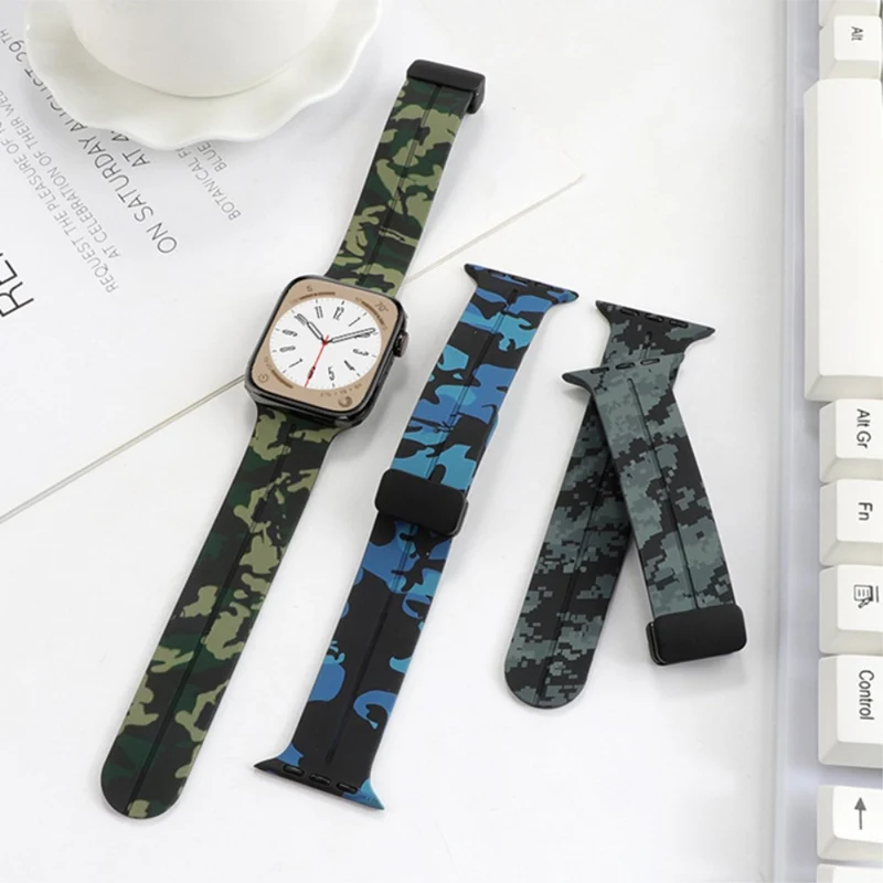 Apple Watch Series 8 (41mm) stealthly camo style silicone strap - Army Green