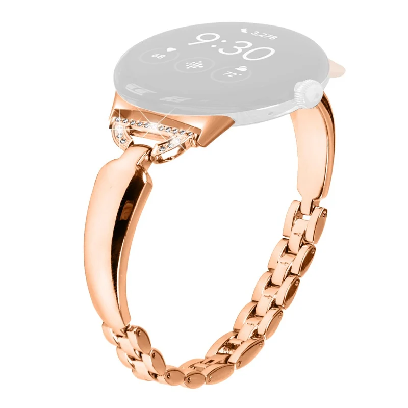 Rhinestone Bling D-Shaped Copper Bracelet Watch Strap