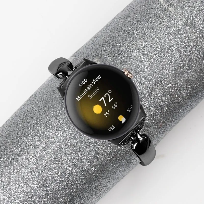 Rhinestone Bling D-Shaped Copper Bracelet Watch Strap