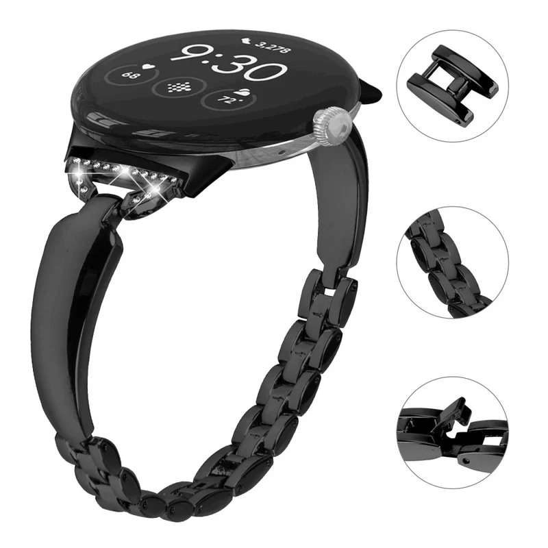 Rhinestone Bling D-Shaped Copper Bracelet Watch Strap