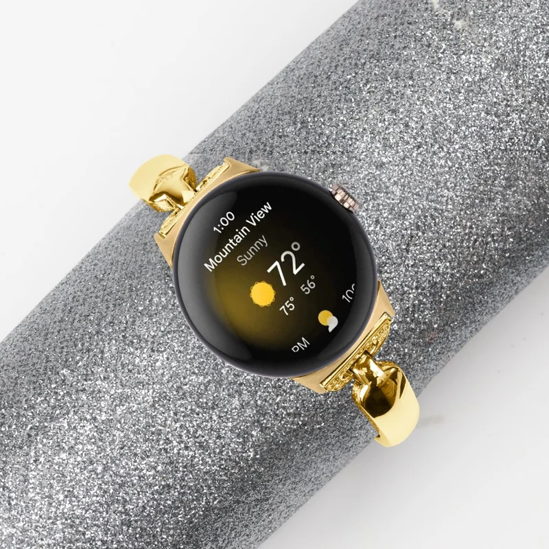 Rhinestone Bling D-Shaped Copper Bracelet Watch Strap