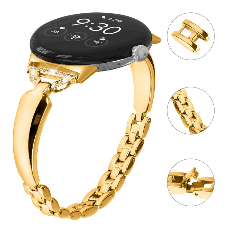 Rhinestone Bling D-Shaped Copper Bracelet Watch Strap