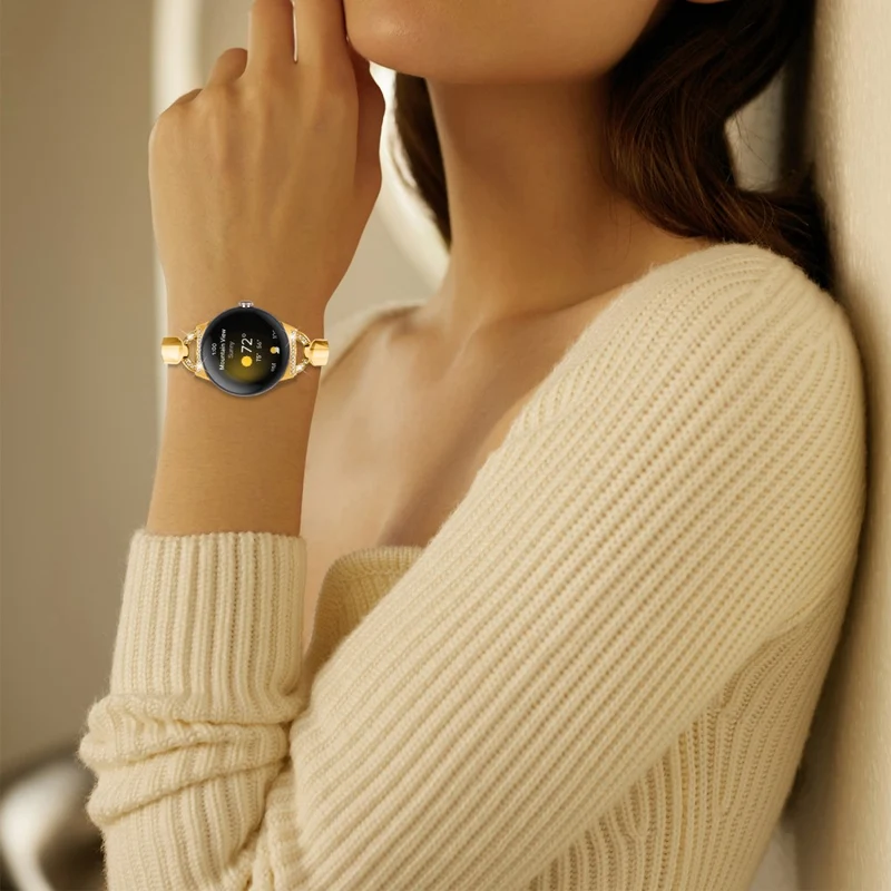 Rhinestone Bling D-Shaped Copper Bracelet Watch Strap
