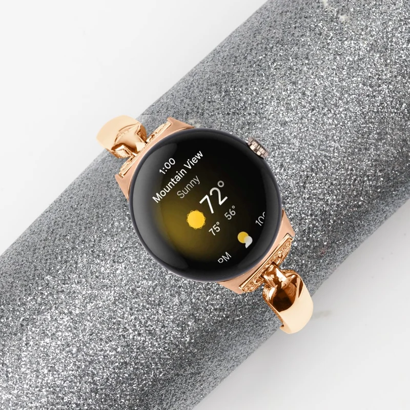 Rhinestone Bling D-Shaped Copper Bracelet Watch Strap