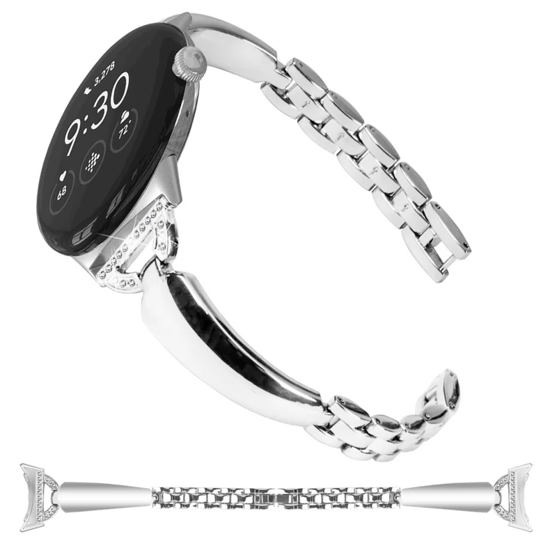 Rhinestone Bling D-Shaped Copper Bracelet Watch Strap