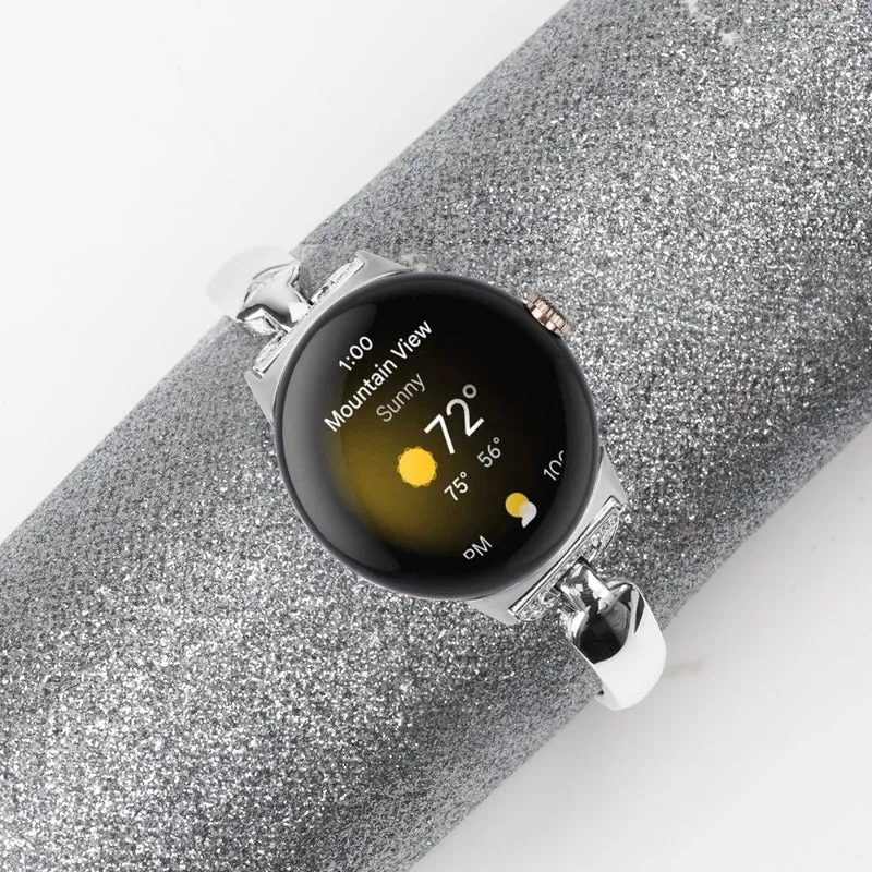 Rhinestone Bling D-Shaped Copper Bracelet Watch Strap