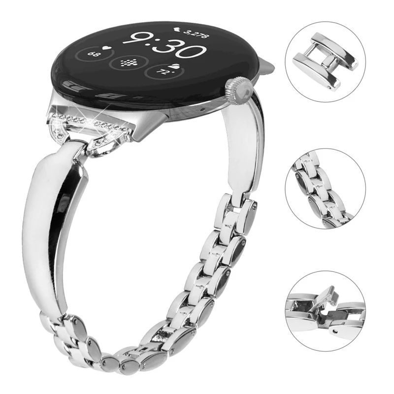 Rhinestone Bling D-Shaped Copper Bracelet Watch Strap