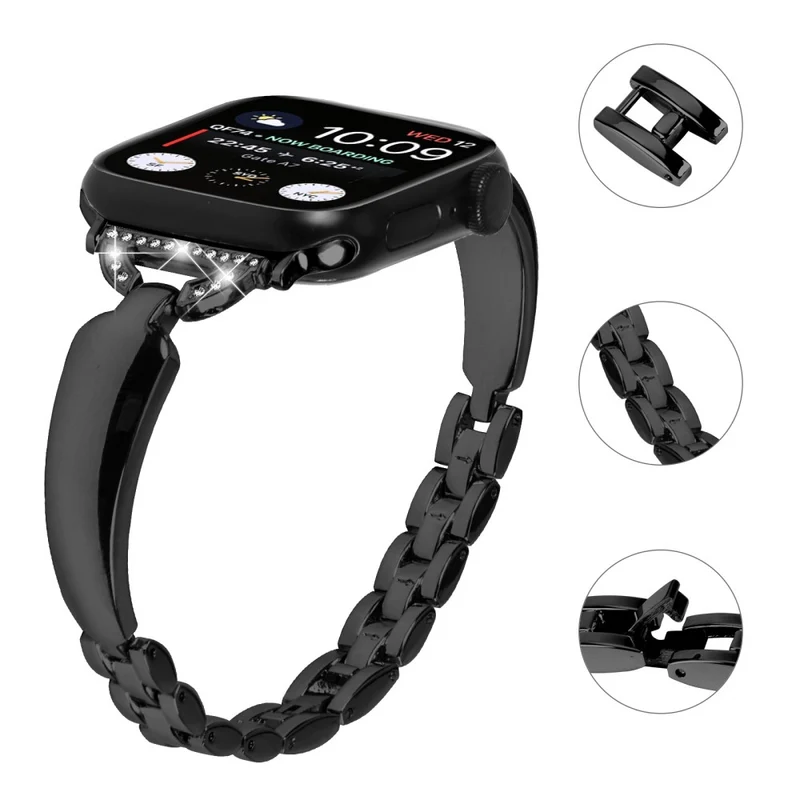 Rhinestone Decor Copper Bracelet - Black for Apple Watch Series 42mm 44mm 45mm