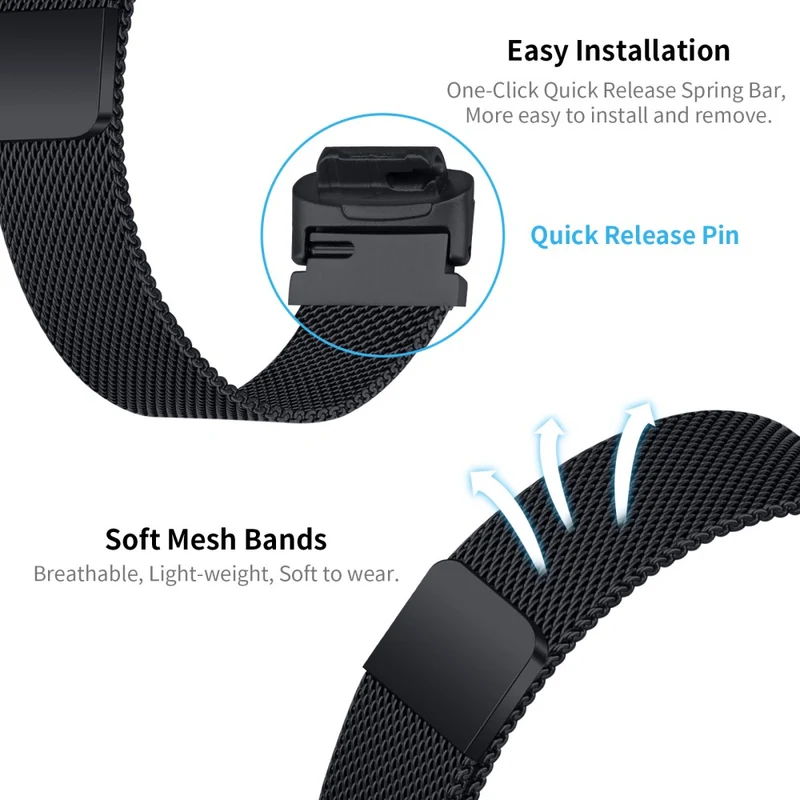 Premium Metal Strap for Fitbit Inspire 3 - Milanese Mesh Black