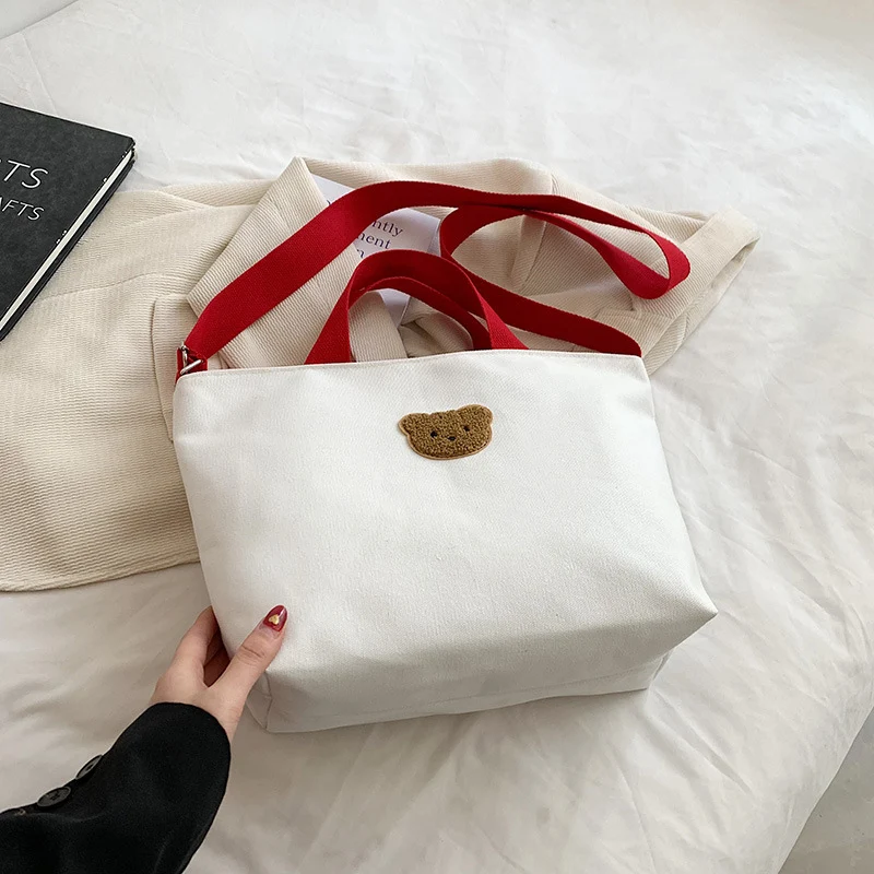 Casual Canvas Tragetasche mit süßer Bärenapplikation