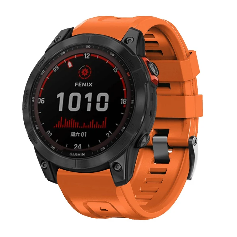 26mm silicone strap for Garmin watch with black buckle