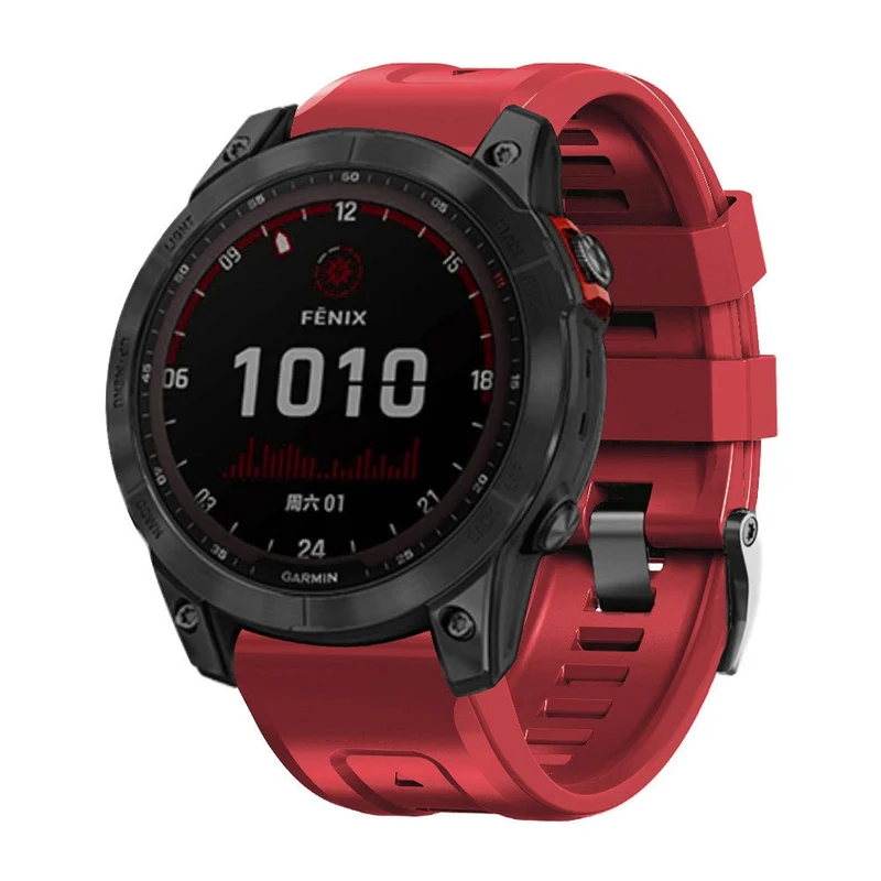 26mm silicone strap for Garmin watch with black buckle