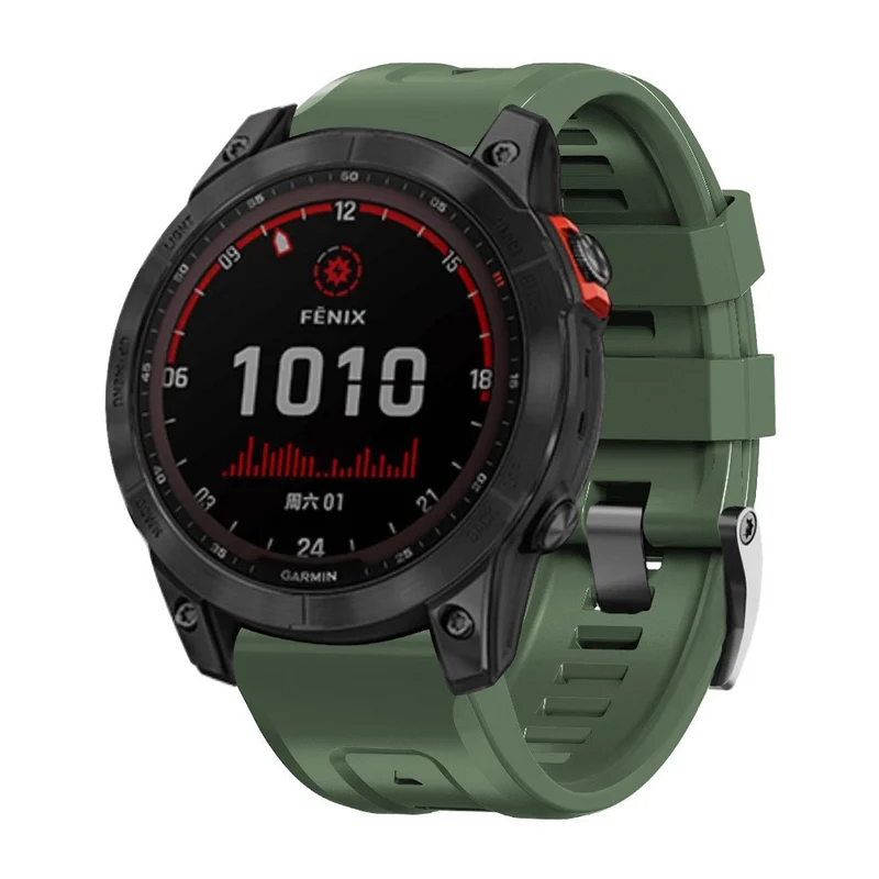 26mm silicone strap for Garmin watch with black buckle