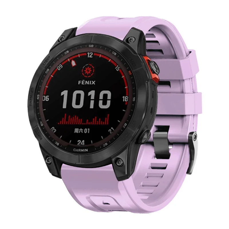 26mm silicone strap for Garmin watch with black buckle