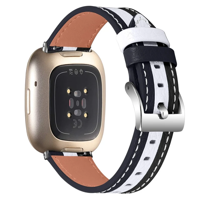 Fitbit Sense 2 / Versa 4 Genuine leather strap - Black / Red