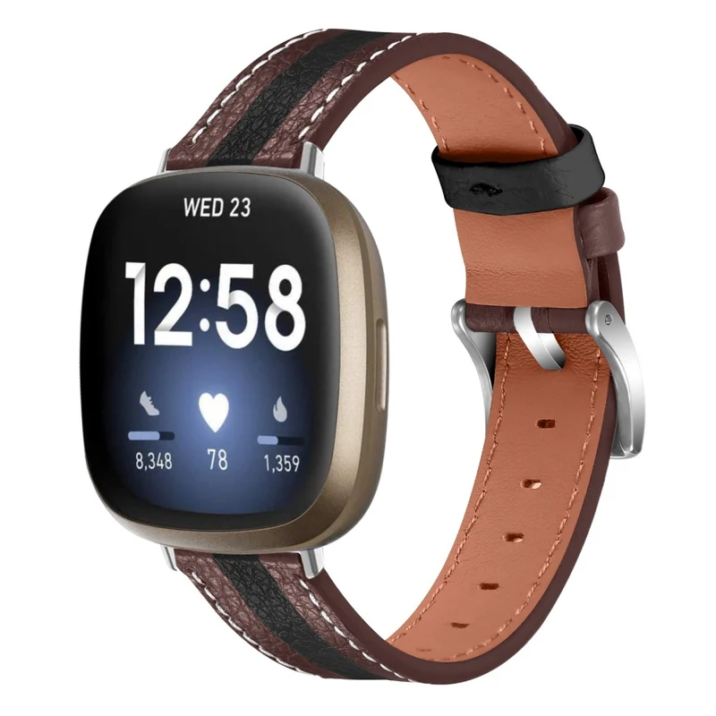 Fitbit Sense 2 / Versa 4 Genuine leather strap - Black / Red