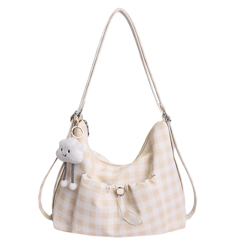 Gingham-Print Schlapp Schultertasche